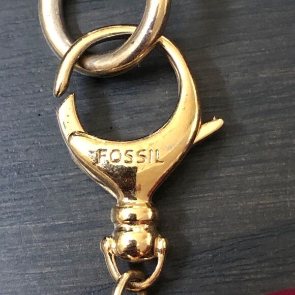 FOSSIL GOLD TONE,S/STEEL,5 SEMI PRECIOUS FUCHSIA GEMSTONES BRACELET JA6253710 - Picture 2 of 4